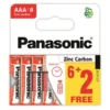 Panasonic Zinc Carbon AAA Battery 8 Pack 6 + 2 Free – Case of 20