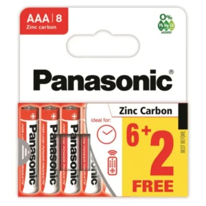 Panasonic Zinc Carbon AAA Battery 8 Pack 6 + 2 Free – Case of 20